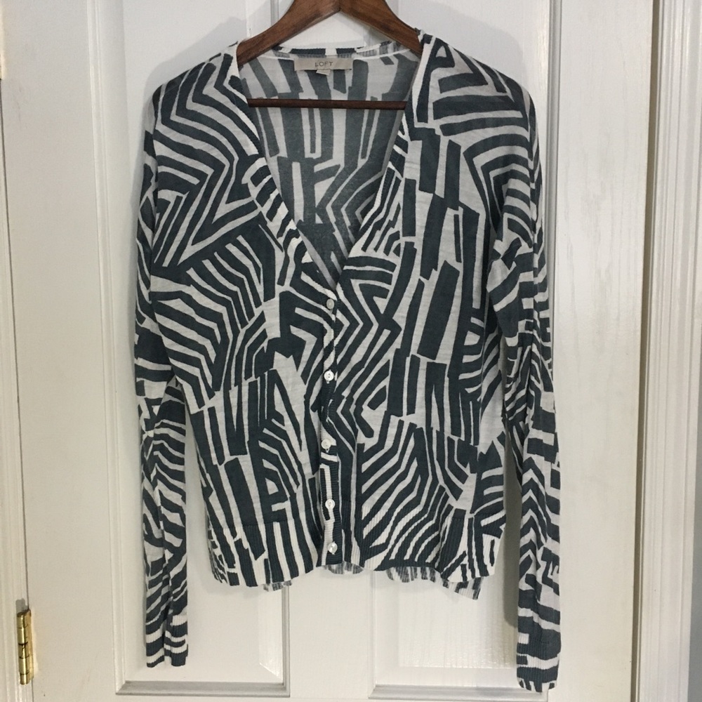 Ann Taylor Loft  Geometric Blue Cardigan Sweater